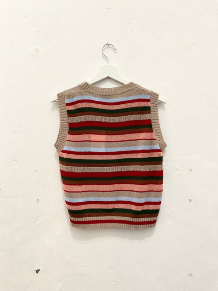 No sleeve colour stripe knitted vest