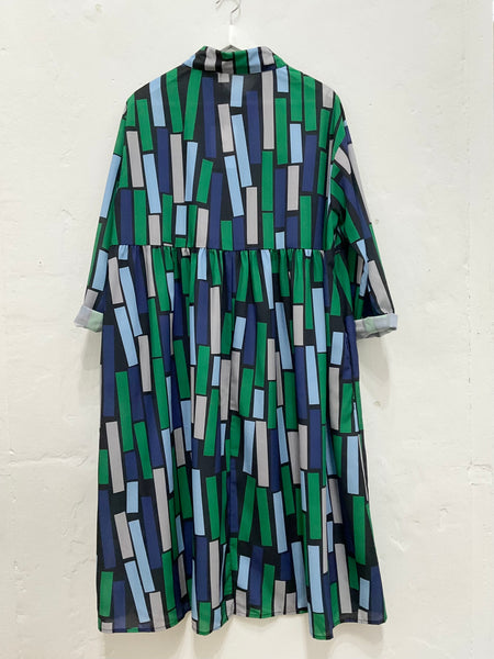 Colourful brick pattern shirt dress (2 colours)