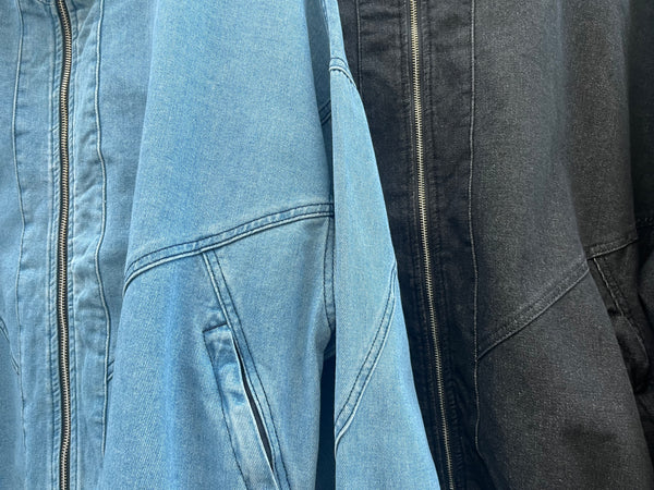 Stand Collar Balloon Sleeve Denim Jacket