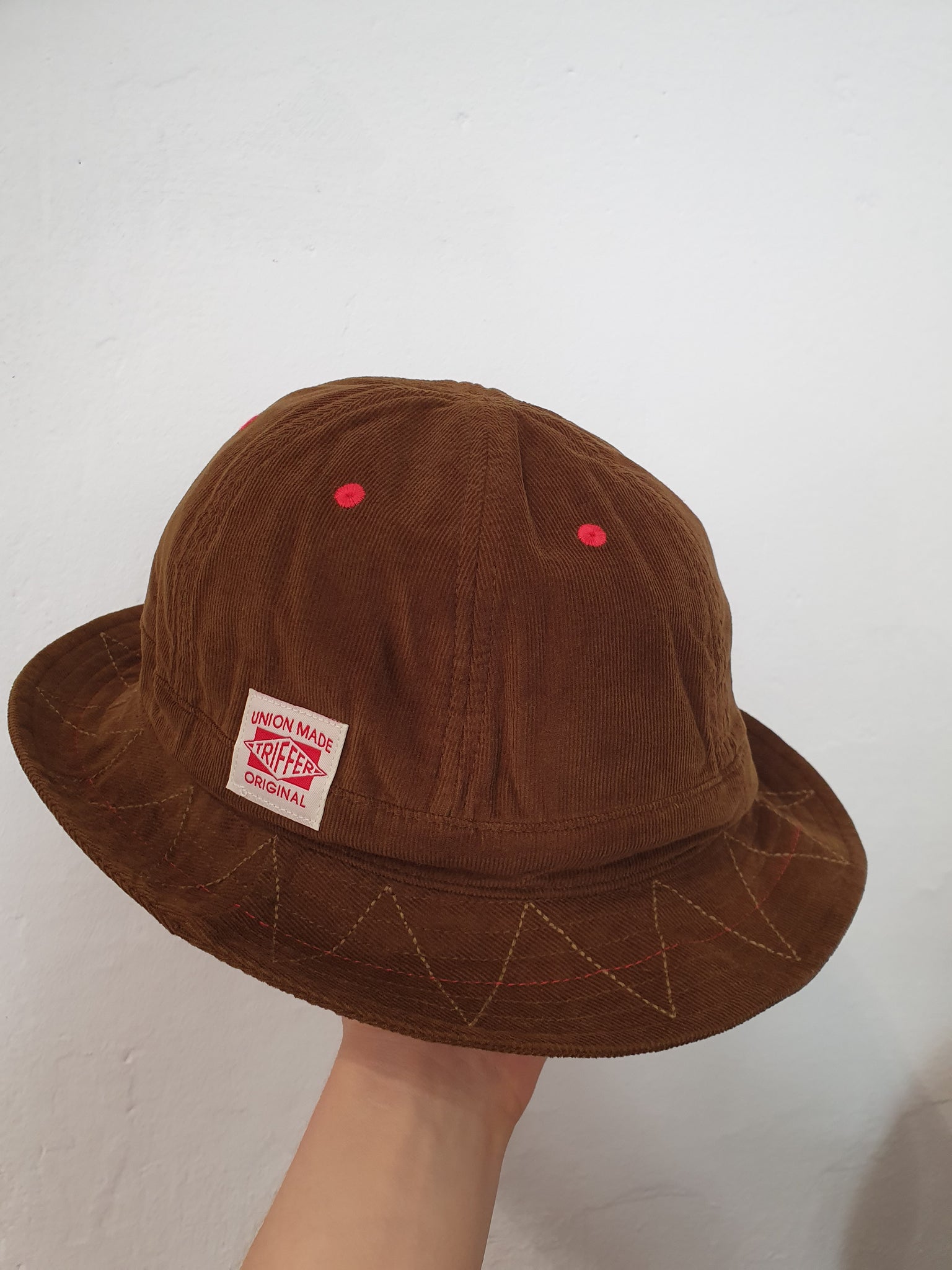 Corduroy red stitch bucket hat