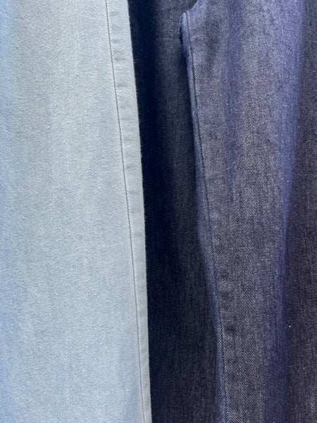Striped Roll-up Wide Denim Pants