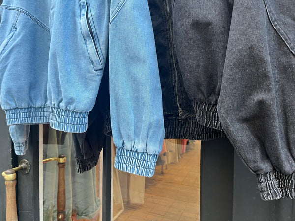 Stand Collar Balloon Sleeve Denim Jacket