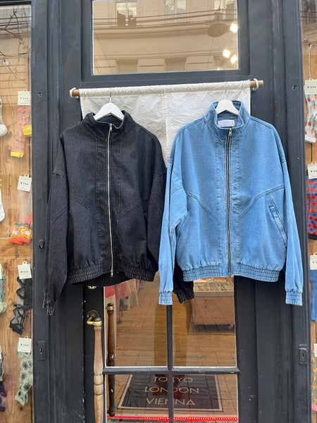 Stand Collar Balloon Sleeve Denim Jacket