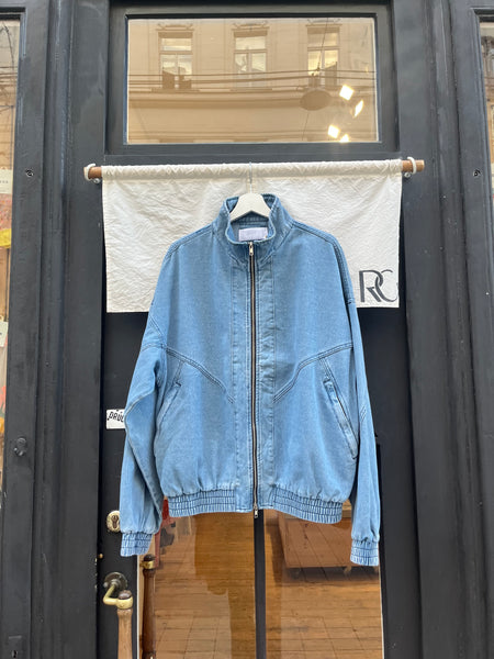 Stand Collar Balloon Sleeve Denim Jacket