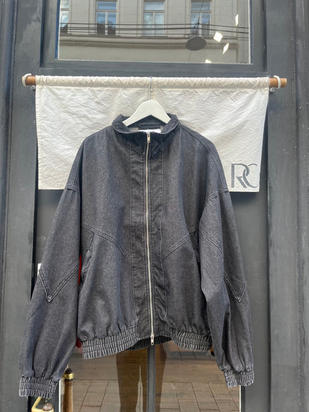 Stand Collar Balloon Sleeve Denim Jacket