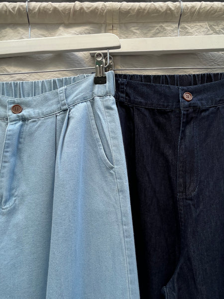 Striped Roll-up Wide Denim Pants