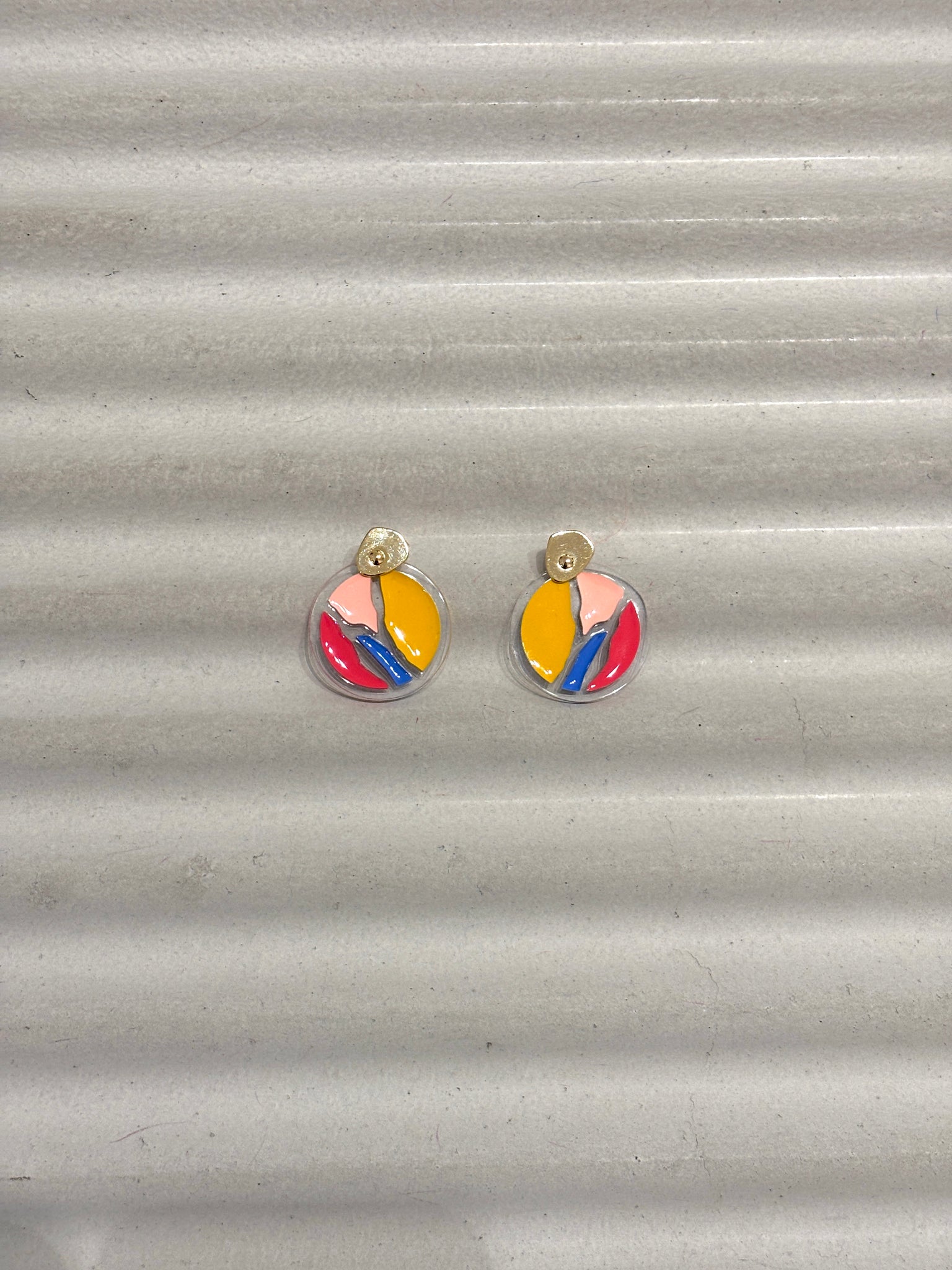 Multicolor mosaic transparent round earrings