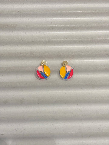 Multicolor mosaic transparent round earrings