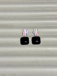 Colorful stripes drop x black square earrings