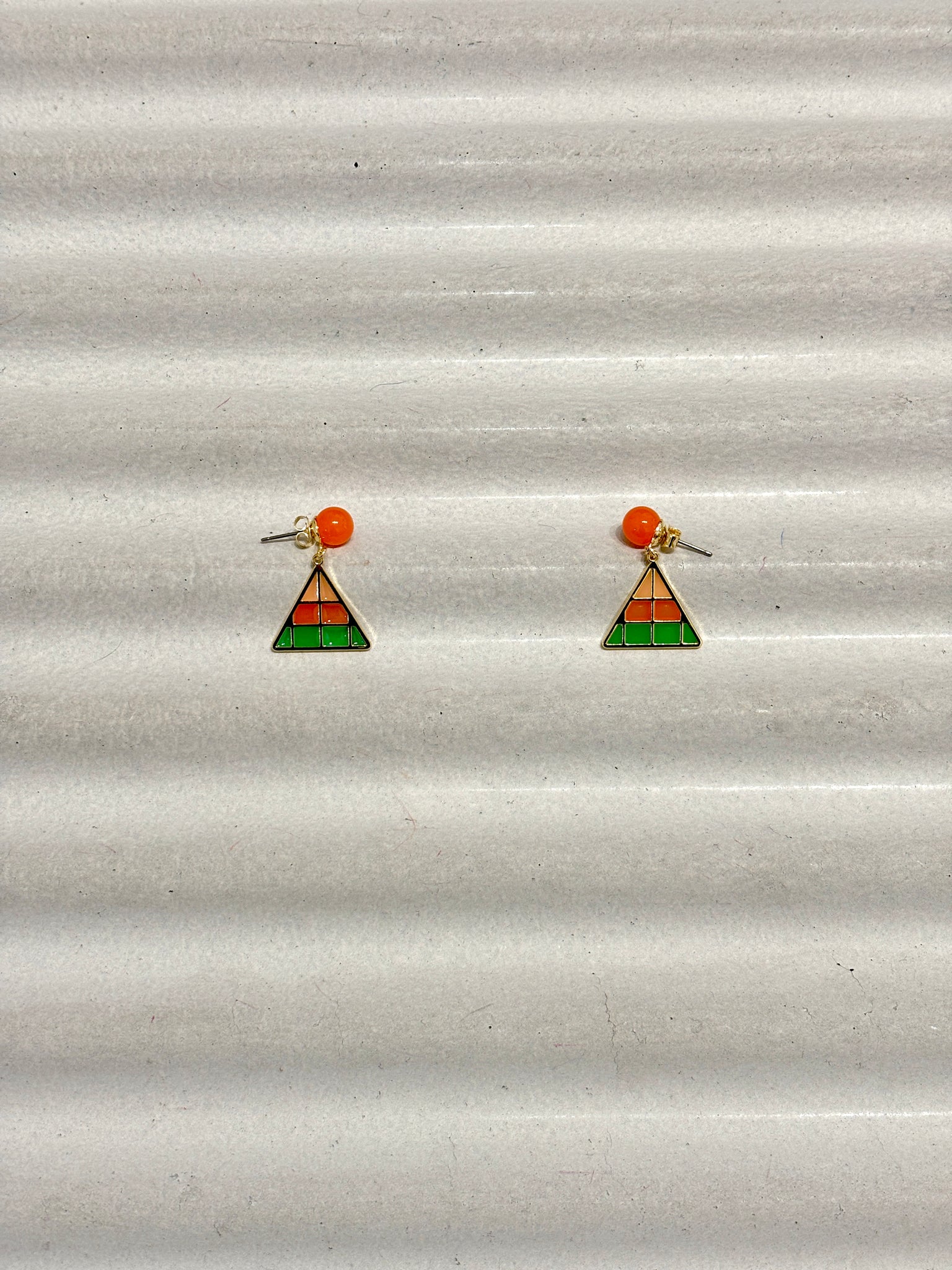 Enamel triangle sphere base earrings