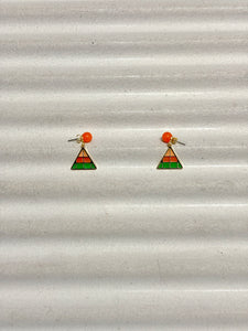 Enamel triangle sphere base earrings