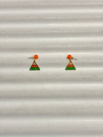 Enamel triangle sphere base earrings