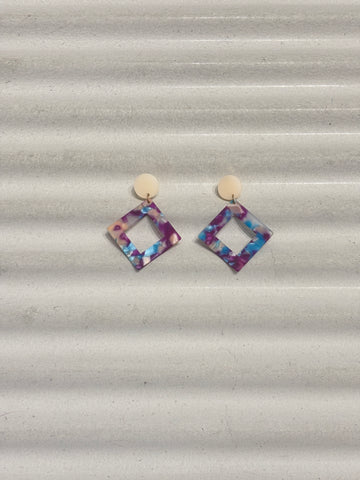Colorful marble square earrings