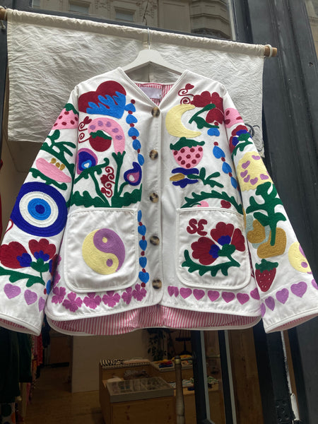 Embroidery Drawing Jacket White