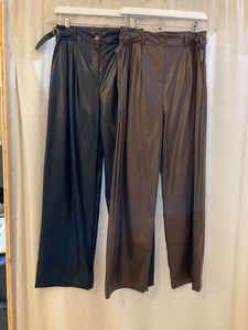 Front tuck eco leather trousers