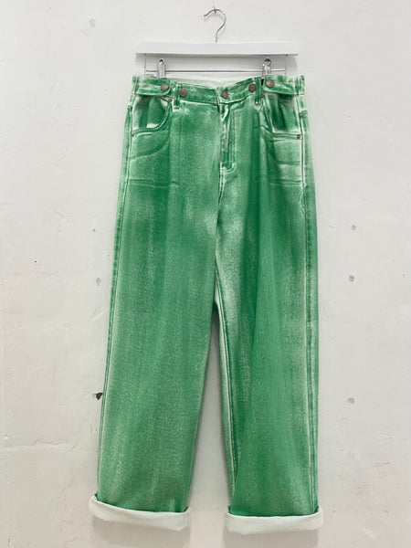 Colour silk screen print denim trousers