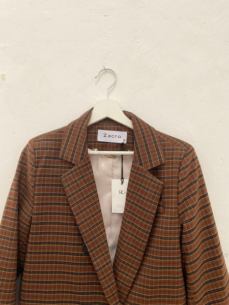 Tweed square check brown jacket