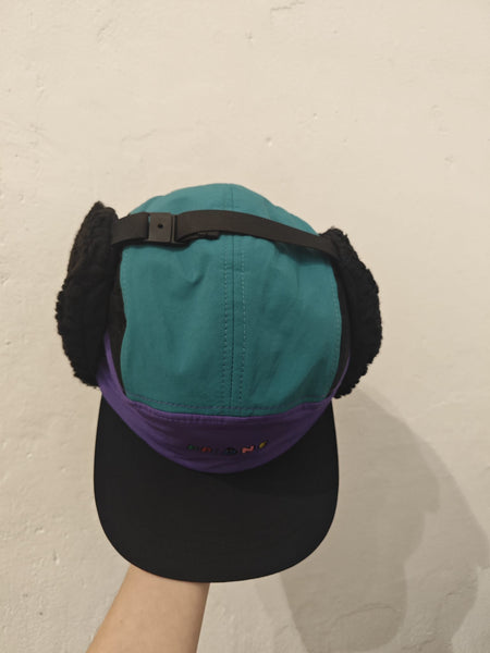 Block colour boa ear flap cap