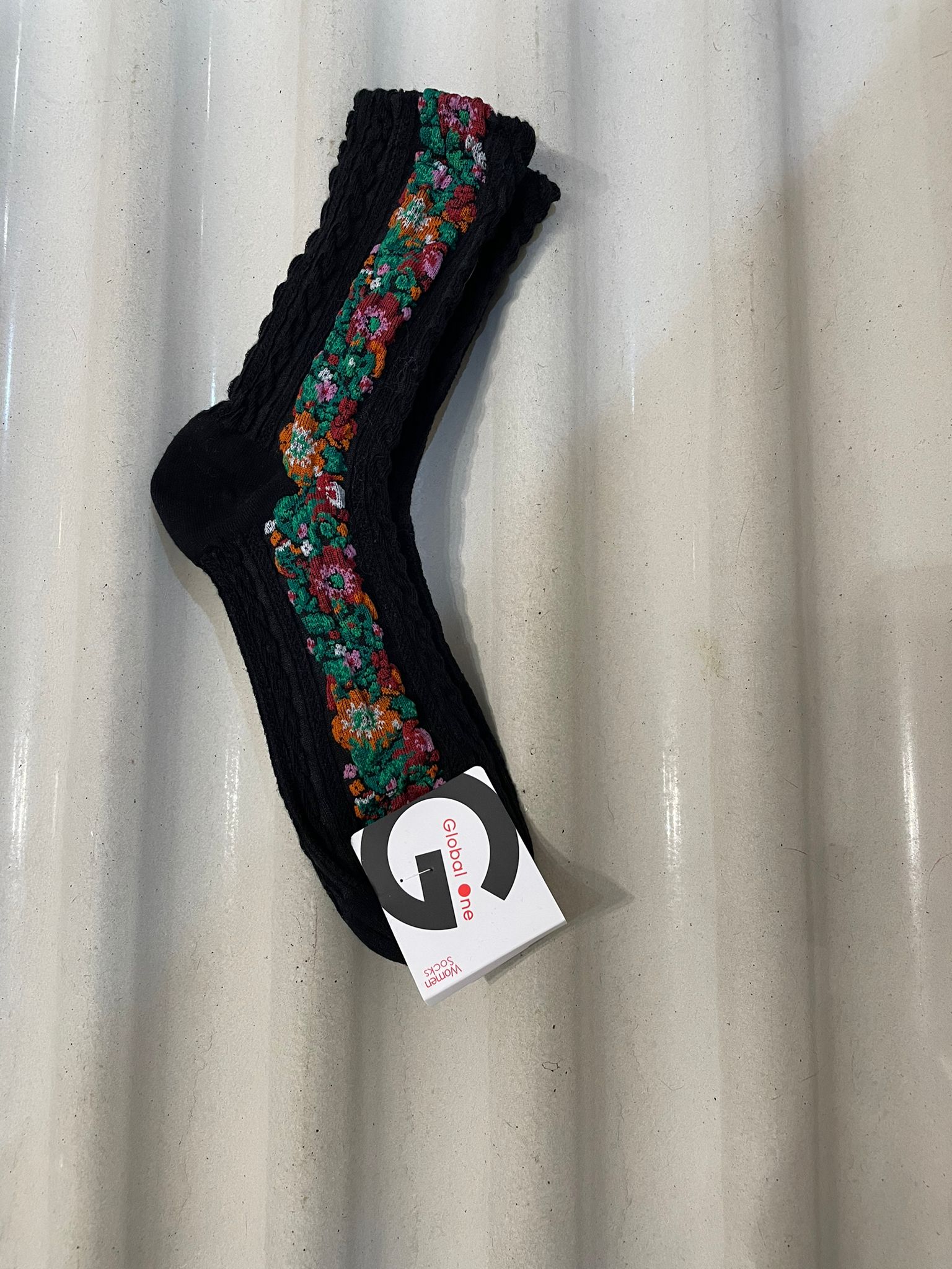Side Flower Pattern Rib Socks