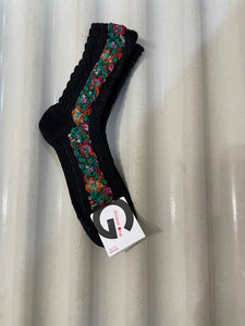 Side Flower Pattern Rib Socks