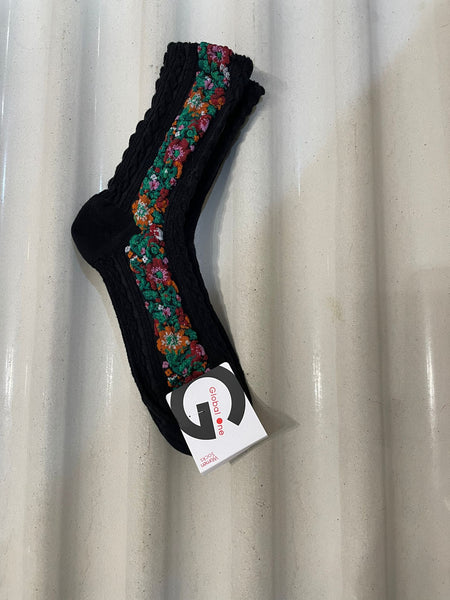 Side Flower Pattern Rib Socks