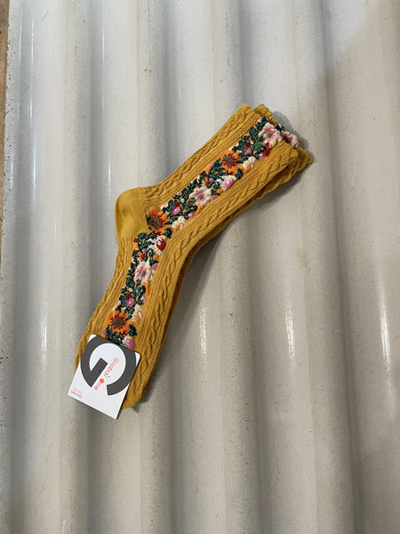 Side Flower Pattern Rib Socks