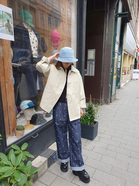 Slanting pocket French work wear jacket