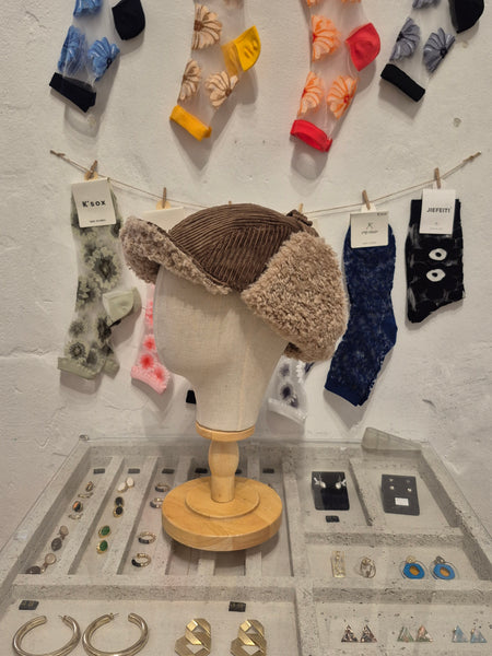 Corduroy Boa Flap Cap