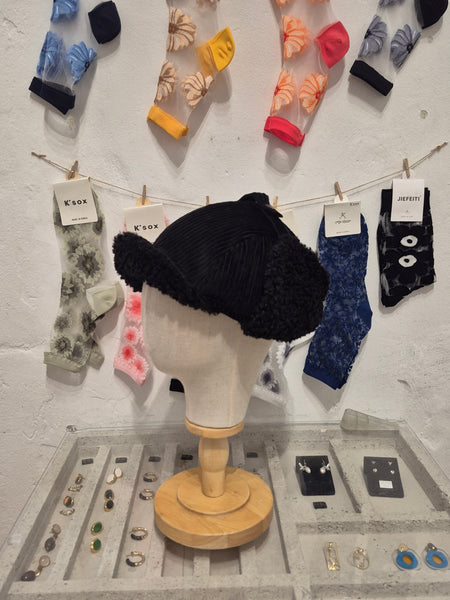 Corduroy Boa Flap Cap