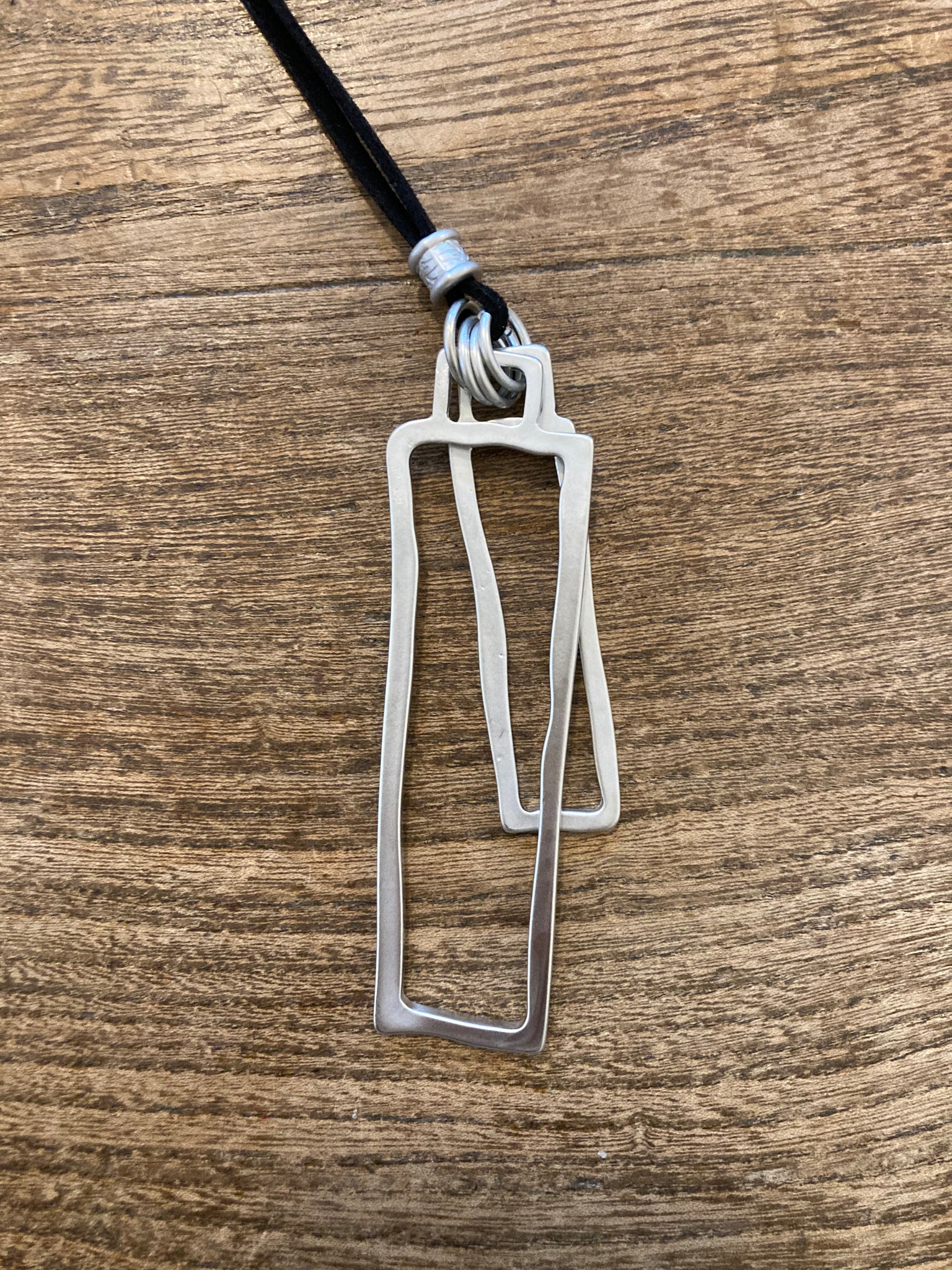 Double Rectangle charm leather necklace