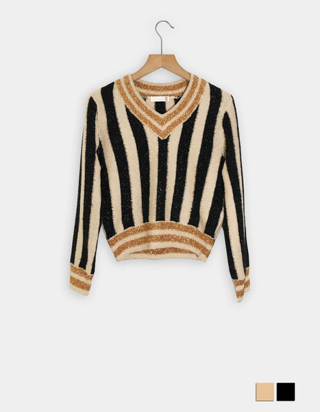 V-neckline Glittery Jumper (2colours)